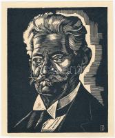 Dallos Hanna (1907-1944): Férfiportré. Fametszet, papír, jelzett a metszeten, kartonra ragasztva, 20x16 cm