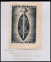 Radványi Román Károly (1900-1957): Labor improbus omnia vincit, fametszet, papír, hátoldalán pecséttel jelzett, 10×7 cm