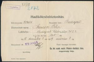 1918-1919 Phönix Életbiztosító Társaság hadikölcsön nyugtái, 3 db, hajtásnyomokkal