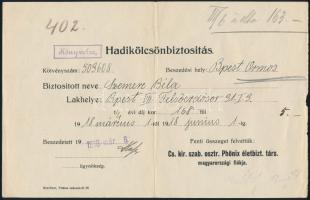 1918-1919 Phönix Életbiztosító Társaság hadikölcsön nyugtái, 3 db, hajtásnyomokkal