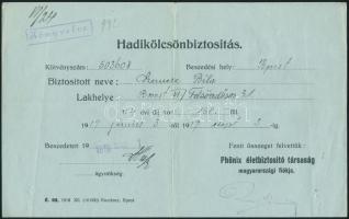 1918-1919 Phönix Életbiztosító Társaság hadikölcsön nyugtái, 3 db, hajtásnyomokkal