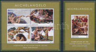 Michelangelo - A Sixtus-kápolna mennyezetfreskója kisív  + blokk, Sistine Chapel minisheet + block