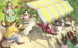 Cats party by the pool in the summer. Alfred Mainzer ALMA