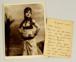 cca 1900 Jászai Mari (1850-1926) színművésznő saját kézzel írt levele ismeretlennek 4 beírt oldalon + hozzá egy korabeli fotó a művésznőről 18x24 cm