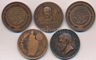 1986-2000. 5db-os emlékérem tétel, mind 4xklf, közte 2db naptárérem T:2,2-