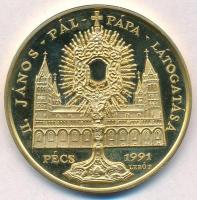 Bognár György (1944-) / Lebó Ferenc (1960-) 1991. II. János Pál pápa látogatása - Pécs aranyozott fém emlékérem, műanyag tokban (42,5mm) T:1-(PP)