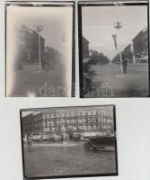 cca 1930-1940 Budapest, Közlekedési lámpák és kezelők az Oktogonon és egyéb helyszíneken, 3 db fotó, későbbi előhívások, 12x9 cm