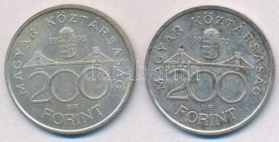 1992-1993. 200Ft Ag "MNB" (2x) T:2 patina