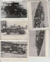 Teherfuvarozó gépjárművek az ország különböző pontjairól (Hangya, Klingelfeld S. és Fia, M.Kir. Erdőigazgatóság, Kaposvári Teherfuvar), 5 db későbbi fotó, 9x12 cm
