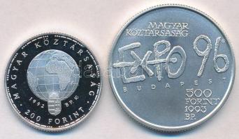 1992. 200Ft Ag "Veszélyeztetett állatvilág - Gólya" + 1993. 500Ft Ag "Expo 96 Budapes...