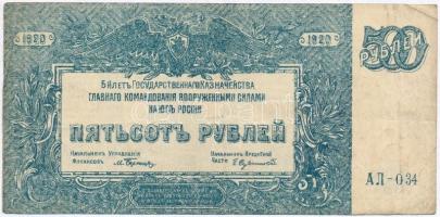 Orosz Polgárháború / Dél-Oroszország / Wrangel hadserege 1920. 500R T:III Russian Civil War / South Russia / Army of Wrangel 1920. 500 Rubles C:F Krause S1434