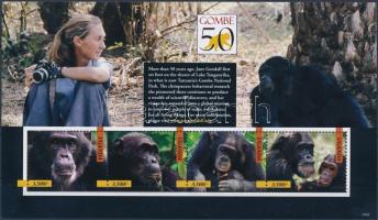 Jane Goodall, a világhírű csimpánzkutató kisívsor, Jane Goodall, the world-famous chimpanzee researcher mini sheet set