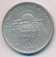 1938. 5P Ag "Szent István" T:2 ph., patina
Adamo P8.1