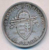 1938. 5P Ag "Szent István" T:2 ph., patina
Adamo P8.1