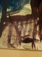 Göldner Tibor (1929-): Falu a dombok alatt. Vegyes technika,  papír, jelzett, üvegezett keretben, 40...