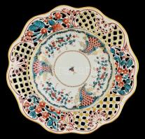 Herendi Tupini mintás áttört szélű dísz tányér, kézzel festett, jelzett, hibátlan, d:20,5 cm