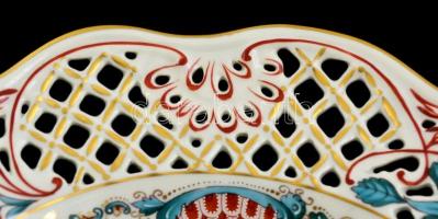 Herendi Tupini mintás áttört szélű dísz tányér, kézzel festett, jelzett, hibátlan, d:20,5 cm