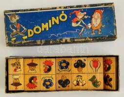 Retró fa dominó játék, saját dobozában