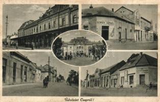 5 db régi magyar és történelmi magyar mozaik városképes lap, vasútállomásokkal: Békéscsaba, Nyíregyh...