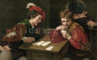 6 db régi kártya motívumlap / 6 pre-1945 card playing motive cards