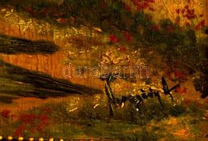 Neogrády jelzéssel: Faluhatár. Olaj, falemez, lyukas, keretben, 21×26 cm