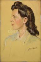 Diósy jelzéssel: Női portré. Pasztell, papír, üvegezett keretben, 47×30 cm