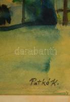Patkó jelzéssel: Ház és az udvar. Akvarell, papír, üvegezett keretben, 28×36 cm