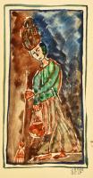 Kádár jelzéssel: Nő seprűvel. Akvarell, papír, 18×9 cm