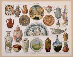 Kerámiák, kitüntetések, zászlók, bélyegek, litho képek, német nyelven feliratozva, paszpartuban, 4 d...