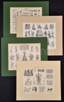 Építészet, művészet, szerszámok, illusztrációk a Meyers-féle lexikonból, német nyelven feliratozva, paszpartuban, 4 db, 23x28 cm