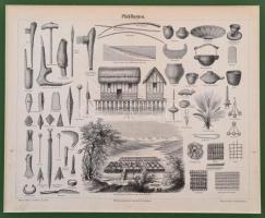 Építészet, művészet, szerszámok, illusztrációk a Meyers-féle lexikonból, német nyelven feliratozva, ...