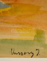 Vaszary jelzéssel: Kalapos hölgy a parton. Akvarell, papír, üvegezett keretben, 19×28 cm