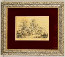 Dorfmeister jelzéssel: Tehenek, ceruza, papír, paszpartuban, üvegezett fa keretben, 15,5×22 cm