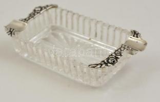 Kristály hamuzó ezüst rátéttel / Crystal ashtray with silver 6x7 cm