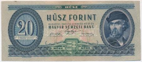 1947. 20Ft T:III kis fo.  Hungary 1947. 20 Forint C:F small spot  Adamo F9