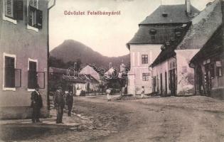 Felsőbánya, Baia Sprie; utcakép, Sárody Sándor és Róth Mihály üzlete / street view with shops