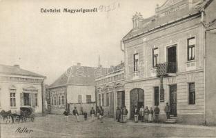 Magyarigen, Ighiu; utcakép és vendéglő, üzlet / street view with restaurant, shop