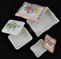 Holloházi és német porcelán dobozok ( 3 db), egyiken lepattanással, matricás, jelzett, 7×6-12×9 cm