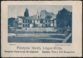 1918 Pöstényfürdő, Löger Villa, képes szálloda számla, 10,5x15 cm