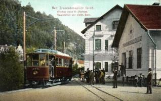 Trencsénteplic, Trencianske Teplice; Villamos vasút főállomáson / Station der elektrischen Bahn / tram station (Rb)