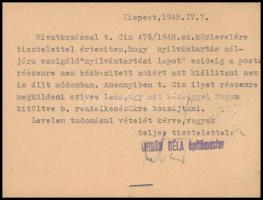 1948 Urbán Béla építőmester, díszes reklámos levelezőlapja, 10,5x14 cm