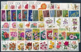 1961-1989 Flower 54 stamps, 1961-1989 Virág motívum 54 db klf bélyeg, közte teljes sorok stecklapon