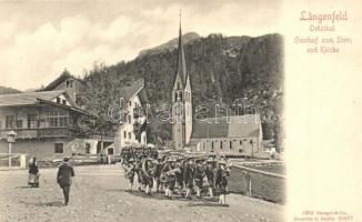 Längenfeld, Oetzthal (Tirol); Gasthof zum Sternd und Kirche / guest house, Tyrolean music band