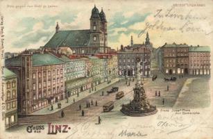 1899 Linz, Franz Josef Platz, Domkirche / square, church. Meteor No. 372. hold to light litho