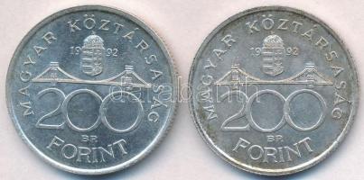 1992. 200Ft Ag "MNB" (2x) T:1-,2 kis patina