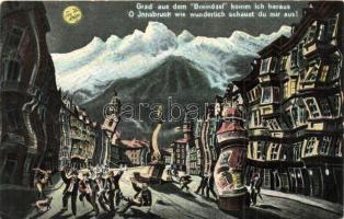 Innsbruck, Betrunkene Männer / drunk men montage postcard