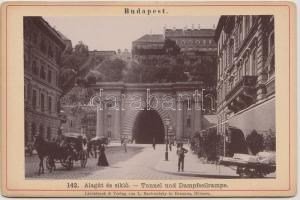 cca 1900 Budapest, Alagút és sikló, fénynyomat, L. Rachwalsky műterméből, kartonra kasírozva, 9x13,5 cm