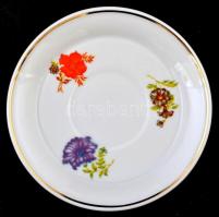 Hollóházi virágmintás porcelán mokkás készlet, jelzett, matricás, hibátlan, összesen 15 db