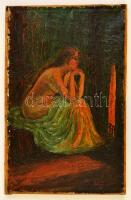 Rudnay jelzéssel: Ülő női akt, olaj, vászon, 31,5×19 cm