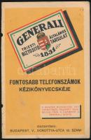cca 1920 Generali Triesti Általános Biztosító Társulat reklámos telefonszám könyvecske, 16,5x11 cm